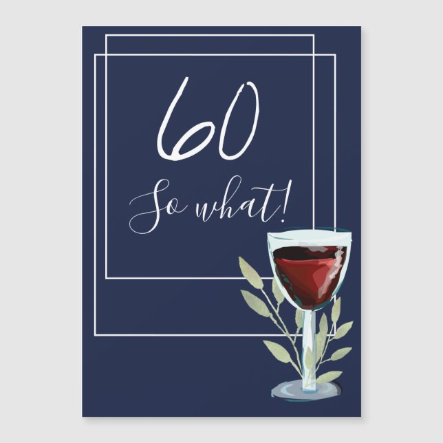 Aimant Bleu Nuit Aquarelle Vin 60e Anniversaire (Devant)