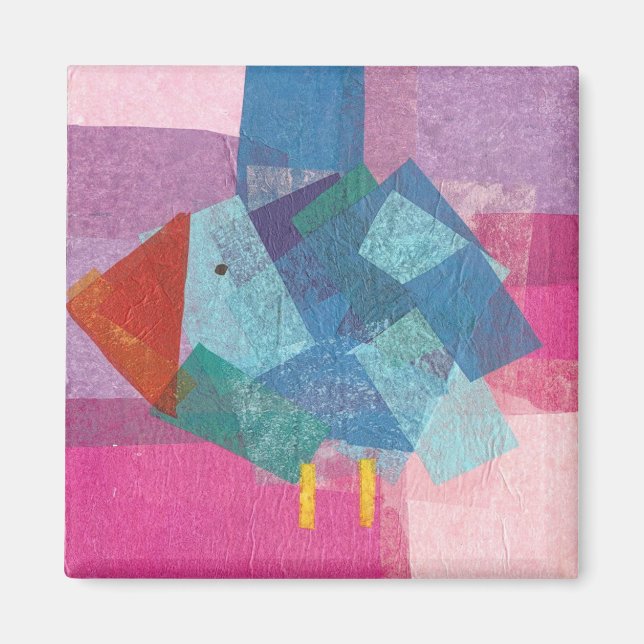 Aimant bleu oiseau sur rose (Devant)