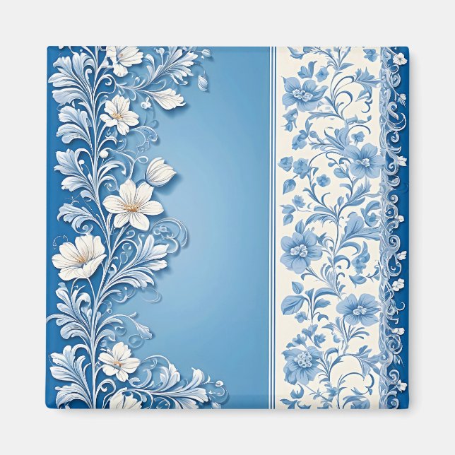Aimant Bleu Ornement motif floral (Devant)