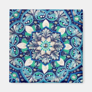 Aimant Bleu point art mandala porte-monnaie tripli
