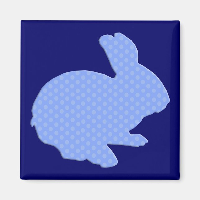 Aimant Bleu Polka Point Silhouette Lapin de Pâques (Devant)