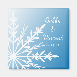 Aimant Bleu Snowflake Mariage d'hiver Enregistrer la date