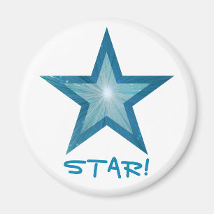 Aimant bleu Star frigo 'STAR!' blanc rond
