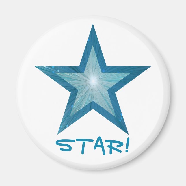 Aimant bleu Star frigo 'STAR!' blanc rond (Devant)