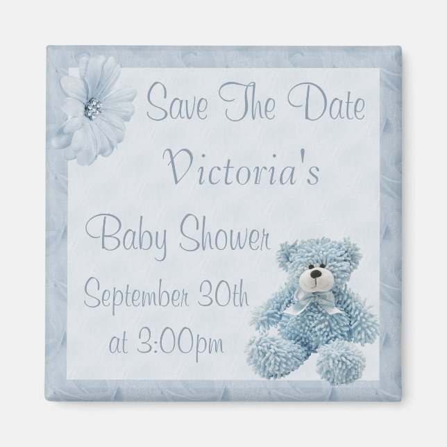 Aimant Bleu Teddy Enregistrer le Baby shower Date Boy (Devant)