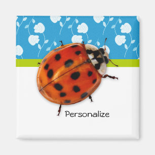 Aimant Bleu tendance Ladybug Floral avec nom