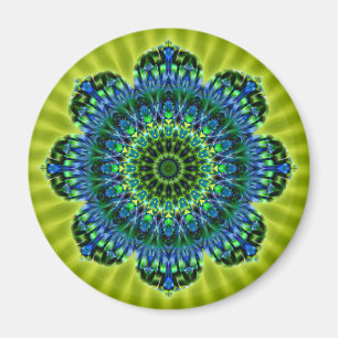 Aimant bleu vert mandala fleur vert clair