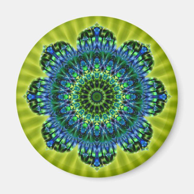 Aimant bleu vert mandala | fleur vert clair (Devant)