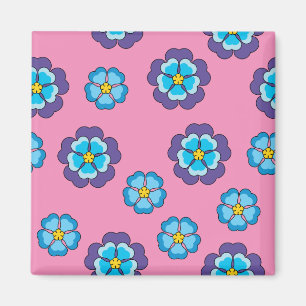 Aimant Bleu Violet rose motif floral
