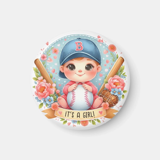 Aimant Bliss de baseball Baby Girl Faire-part Floral Baby (Devant)