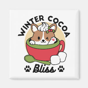 Aimant Bliss de cacao d'hiver - Chien mignon en mode Mug