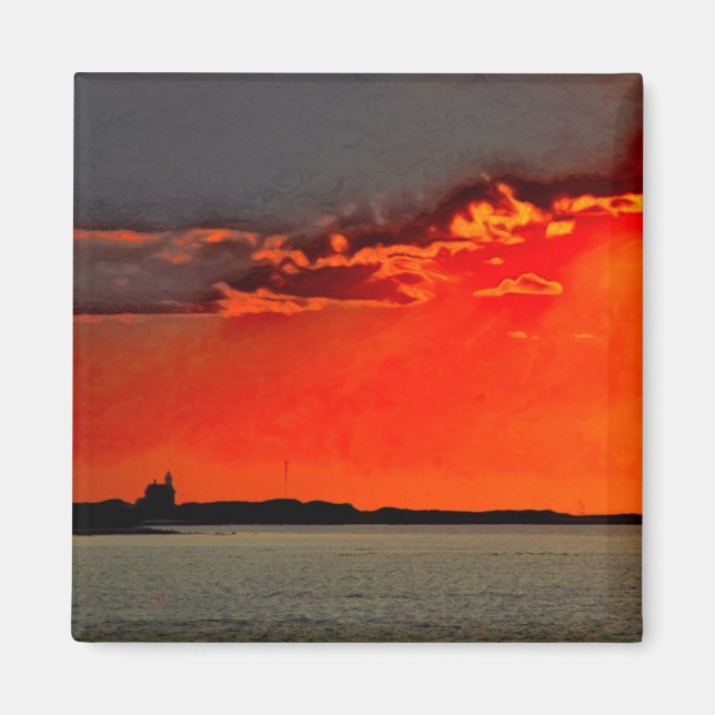 Aimant Block Island North Lighthouse at Sunset Painting (Devant)