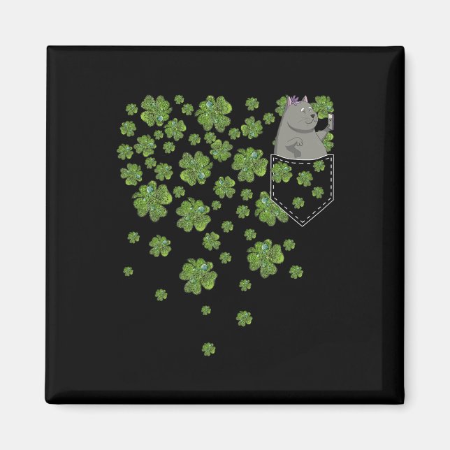 Aimant Blogueur de vidéos de chats dans les trèfles verts (Devant)