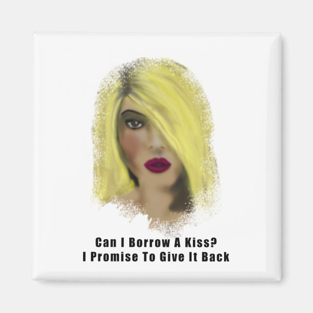 Aimant Blonde Bombshell Femme Emprunter Un Baiser (Devant)