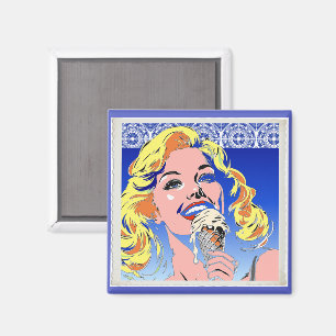 Aimant Blonde mangeant une glace dans le style Pop Art co