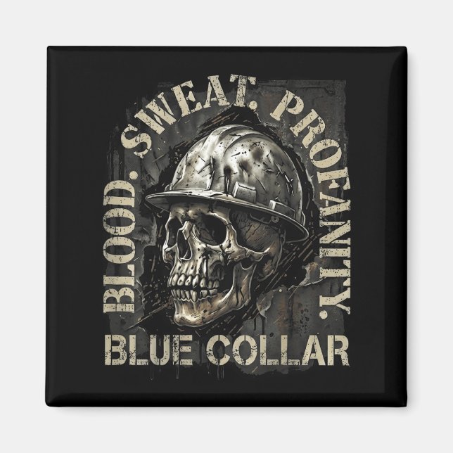 Aimant Blood Sweat Profanity Construction Worker Skull Bl (Devant)