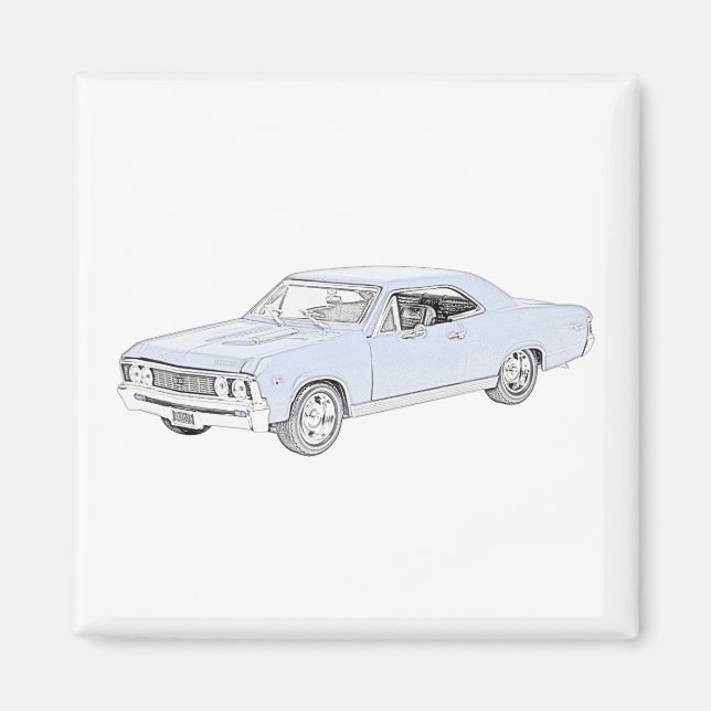 Aimant Blue 1967 Chevy Pencil Style Drawing (Devant)