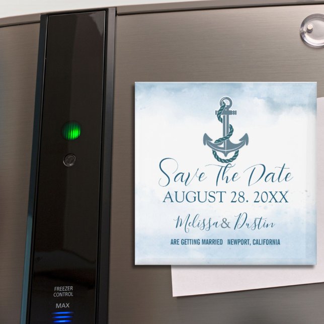 Aimant Blue Beach Ancre Mariage Nautique Enregistrer La D (Blue Beach Anchor Nautical Wedding Save The Date Magnet)