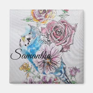 Aimant Blue Budgie Budgies Rose Fleur fleurie