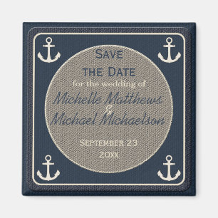 Aimant Blue Burlap Ship's Anchor Nautical Save the Date