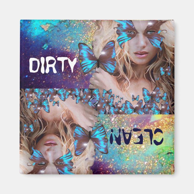 AIMANT BLUE BUTTERFLY WITH GREEN GOLD SPARKLES (Devant)