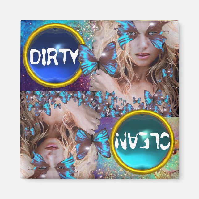 AIMANT BLUE BUTTERFLY WITH GREEN GOLD SPARKLES (Devant)