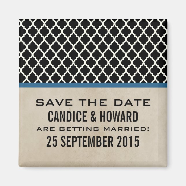 Aimant Blue Chic Quatrefoil Enregistrer l'aimant Date (Devant)