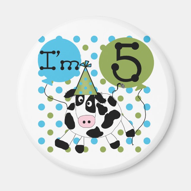 Aimant Blue Cow 5th Birthday Tshirts et cadeaux (Devant)
