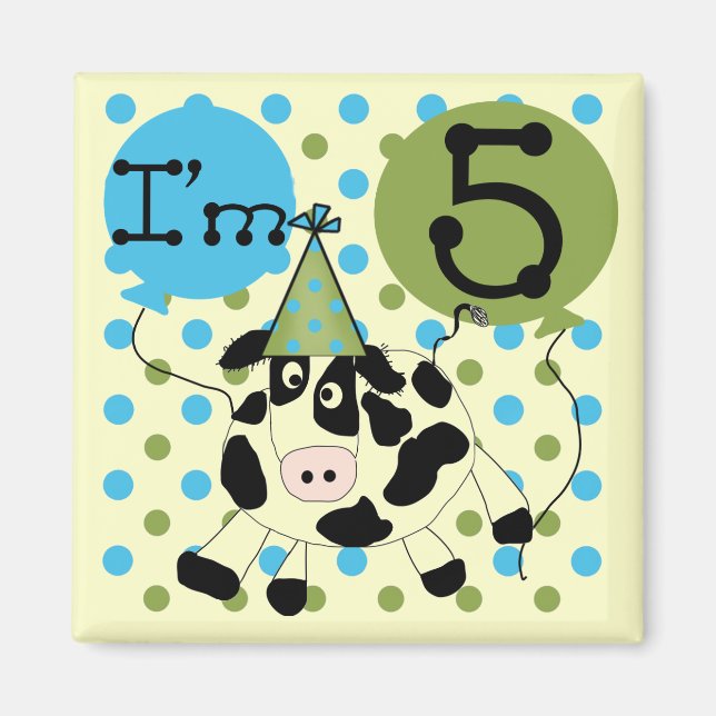 Aimant Blue Cow 5th Birthday Tshirts et cadeaux (Devant)