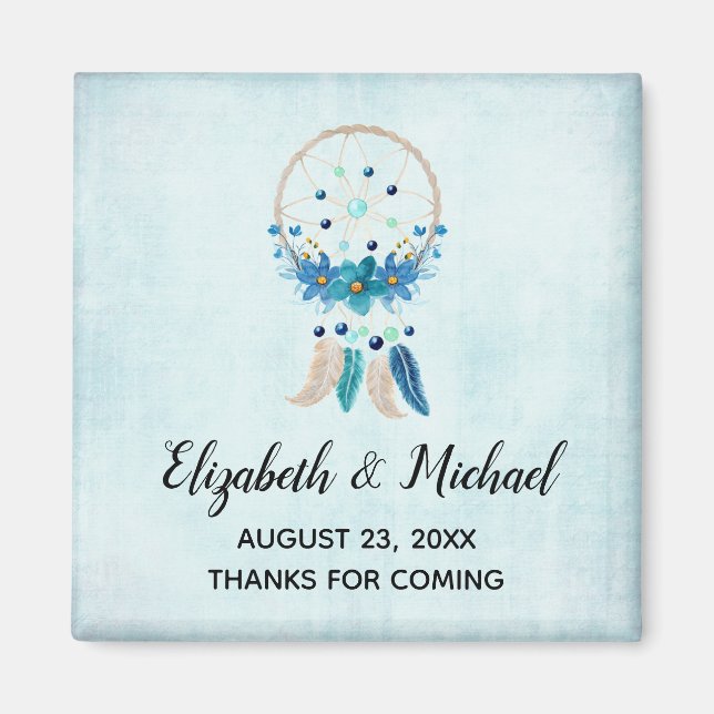 Aimant Blue Dreamcatcher Mariage design Boho élégant (Devant)