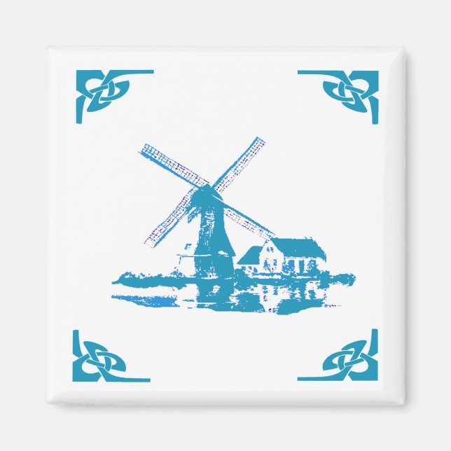 Aimant Blue Dutch Windmill Delft Look (Devant)