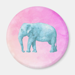 Aimant Blue Elephant on Dreamy Pink Watercolors