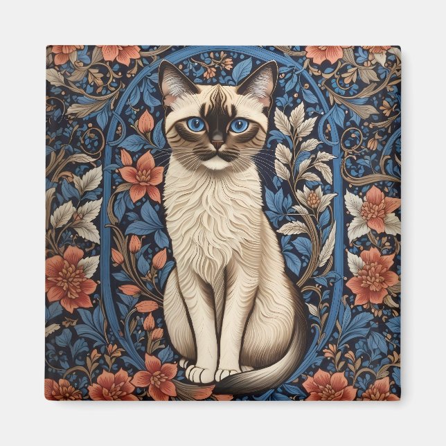 Aimant Blue Eyed Siamese Chat William Morris Inspiré (Devant)