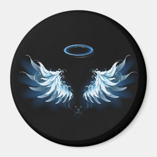 Aimant Blue Glowing Angel Wings on black background