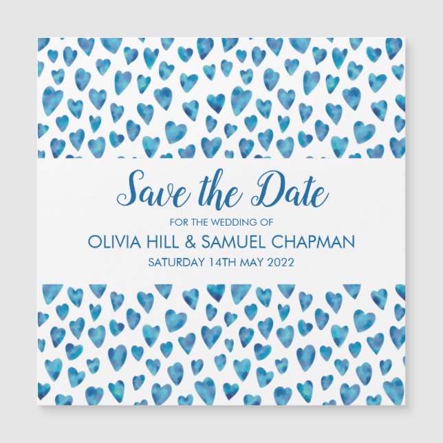 Aimant Blue Heart Save the Date (Devant)