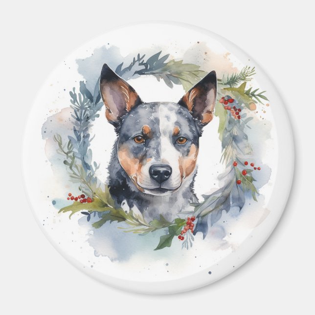 Aimant Blue Heeler Christmas Wreath Festive Pup (Devant)
