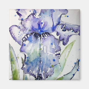 Aimant Blue Iris Art floral Aquarelle Art