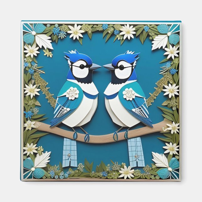 Aimant Blue Jay Birds Papier Art (Devant)
