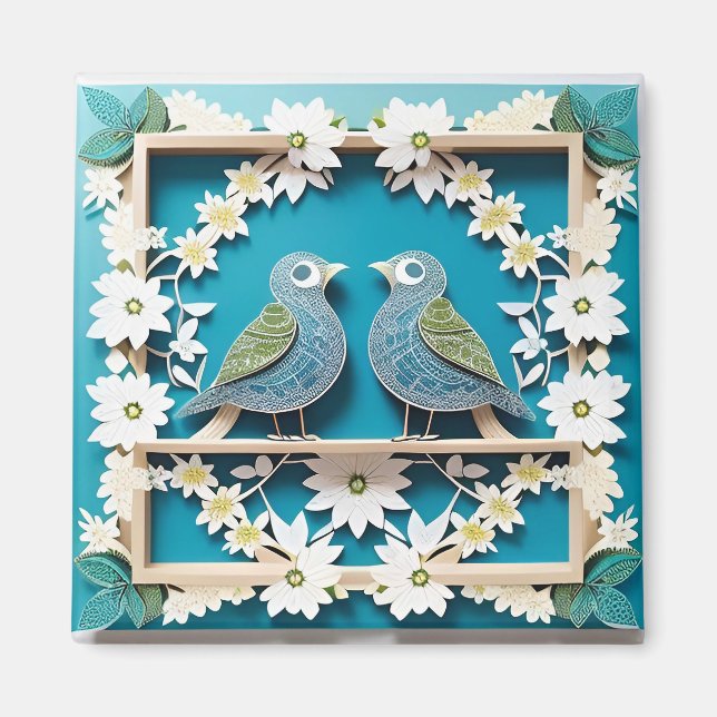 Aimant Blue Jay Birds Papier Art (Devant)