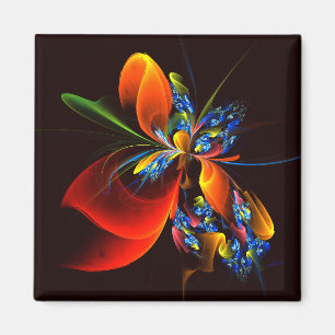 Aimant Blue Orange Floral Moderne Art Abstrait Motif #03