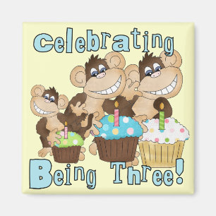 Aimant Blue Party Monkeys 3e anniversaire T-shirts et cad