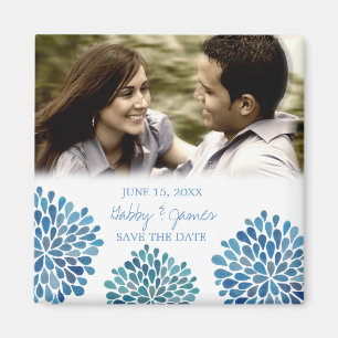 Aimant Blue Petals Bloom Enregistrer la date Mariage Magn