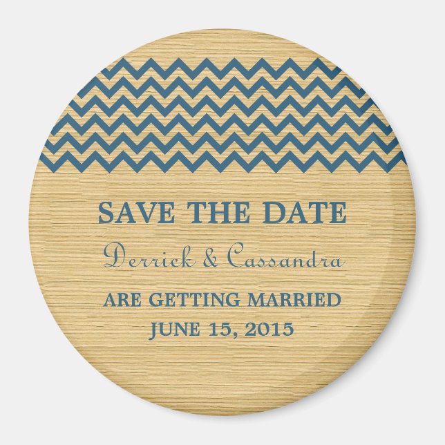 Aimant Blue Rustic Chevron Enregistrer l'aimant de date (Devant)