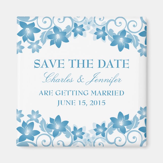 Aimant Blue Simple Floral Enregistrer l'aimant de date (Devant)