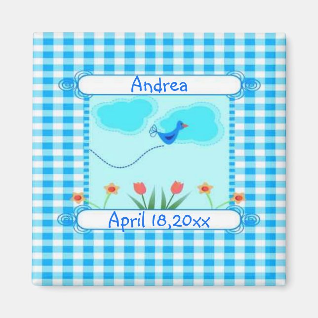 Aimant Blue Vichy New Baby Boy (Devant)
