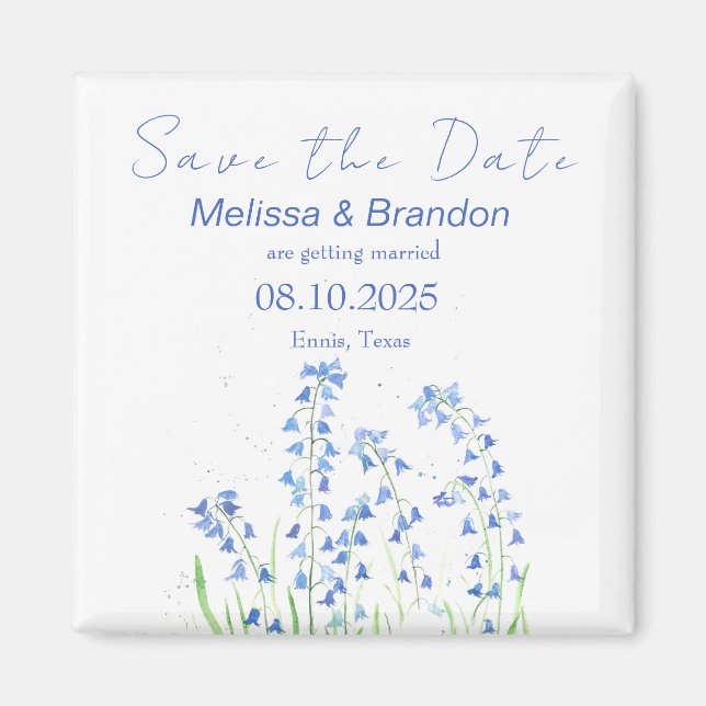 Aimant Bluebells Blue Floral Spring Rustique Mariage (Devant)