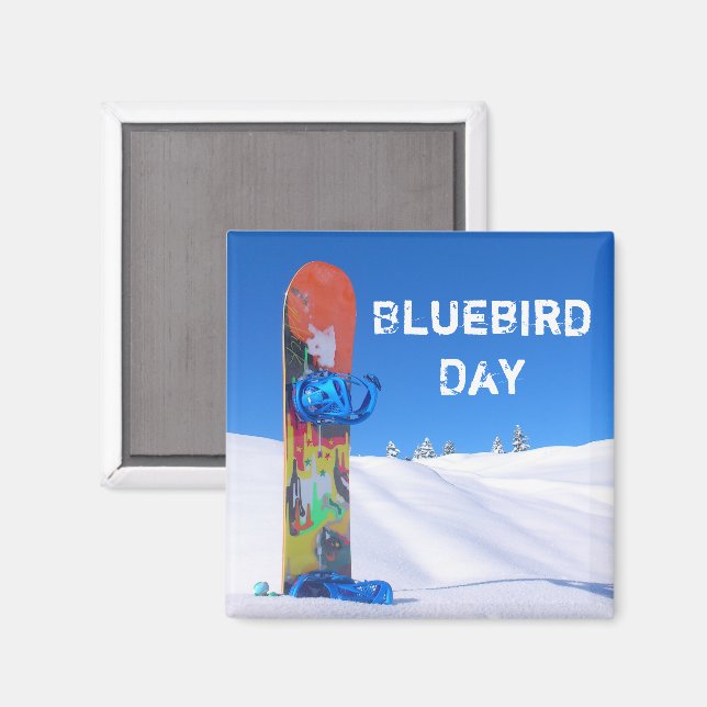 Aimant Bluebird Day, snowboard sur la pente neige (Recto/Verso)