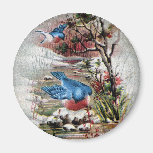 Aimant Bluebirds en hiver Vintage Noël (Devant)