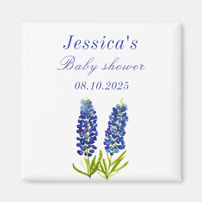 Aimant Bluebonnets Blue Floral Texas Girl Baby shower (Devant)