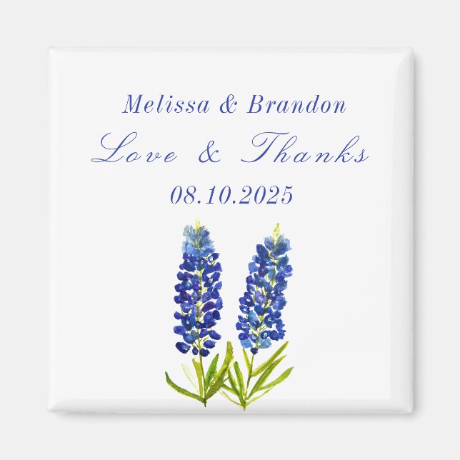 Aimant Bluebonnets Blue Floral Texas Mariage Merci (Devant)